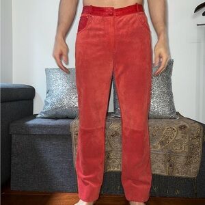 Valentino Garavani Suede Red Straight Leg Pants